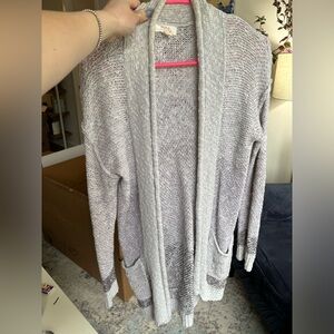 Oversized cardigan sweater with a purple pattern